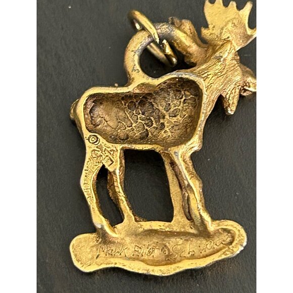Moose Elk Charm Pendant Gold-Plated Animal Figurine Jewelry Vintage - Picture 5 of 8